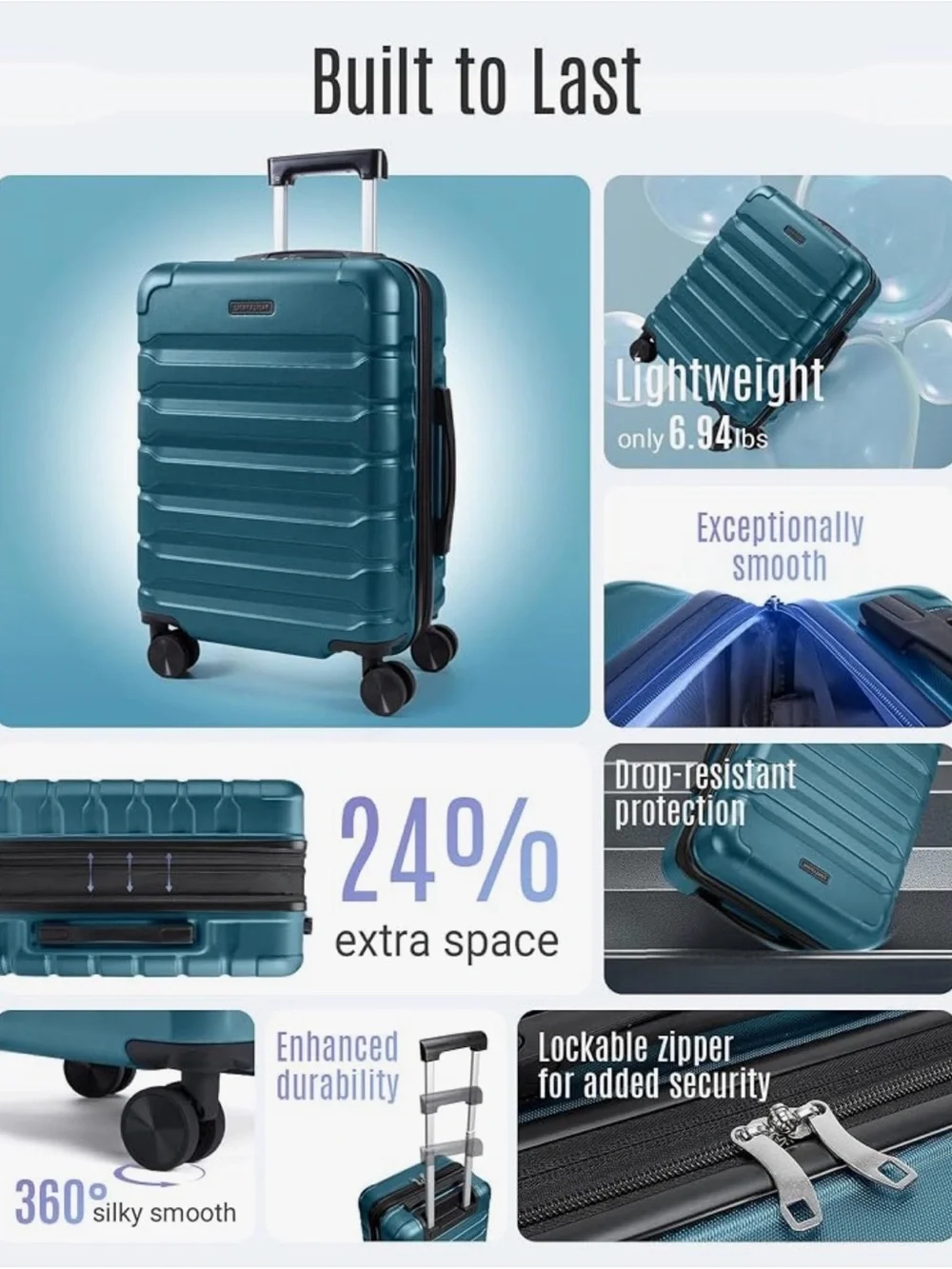Teal Hardside Carry-On Luggage - Durable Travel Spinner